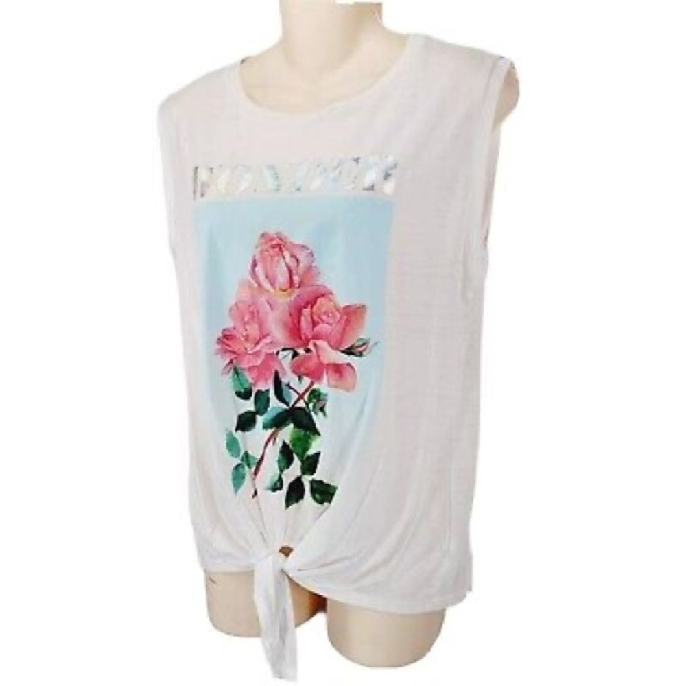 Express One Eleven/ Tie Front Sleeveless Shirt Small White Floral Wonder Top‍‍‍‍